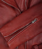 Veste en cuir asymétrique rouge style motard pour femme avec ceinture