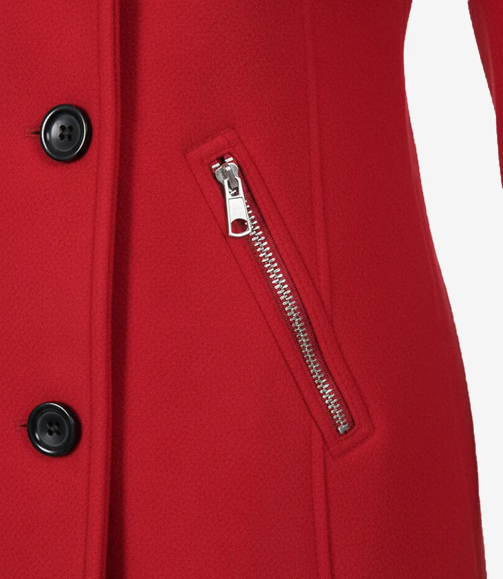 Caban croisé en laine rouge pour femme