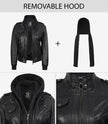 Blouson aviateur en cuir noir pour femme avec capuche amovible
