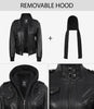 Blouson aviateur en cuir noir pour femme avec capuche amovible