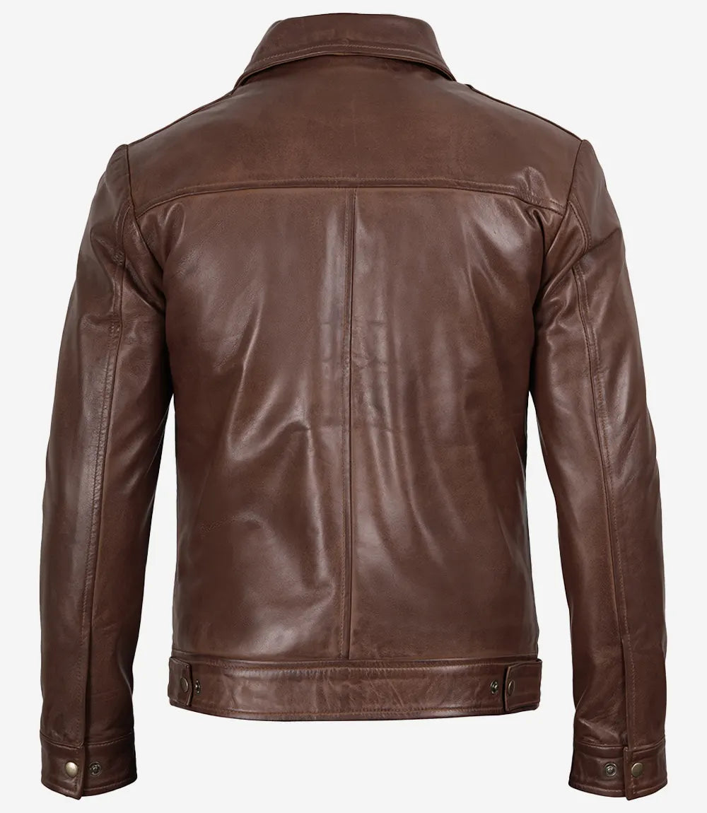 Veste en cuir véritable Reeves Harrington Cognac pour homme 