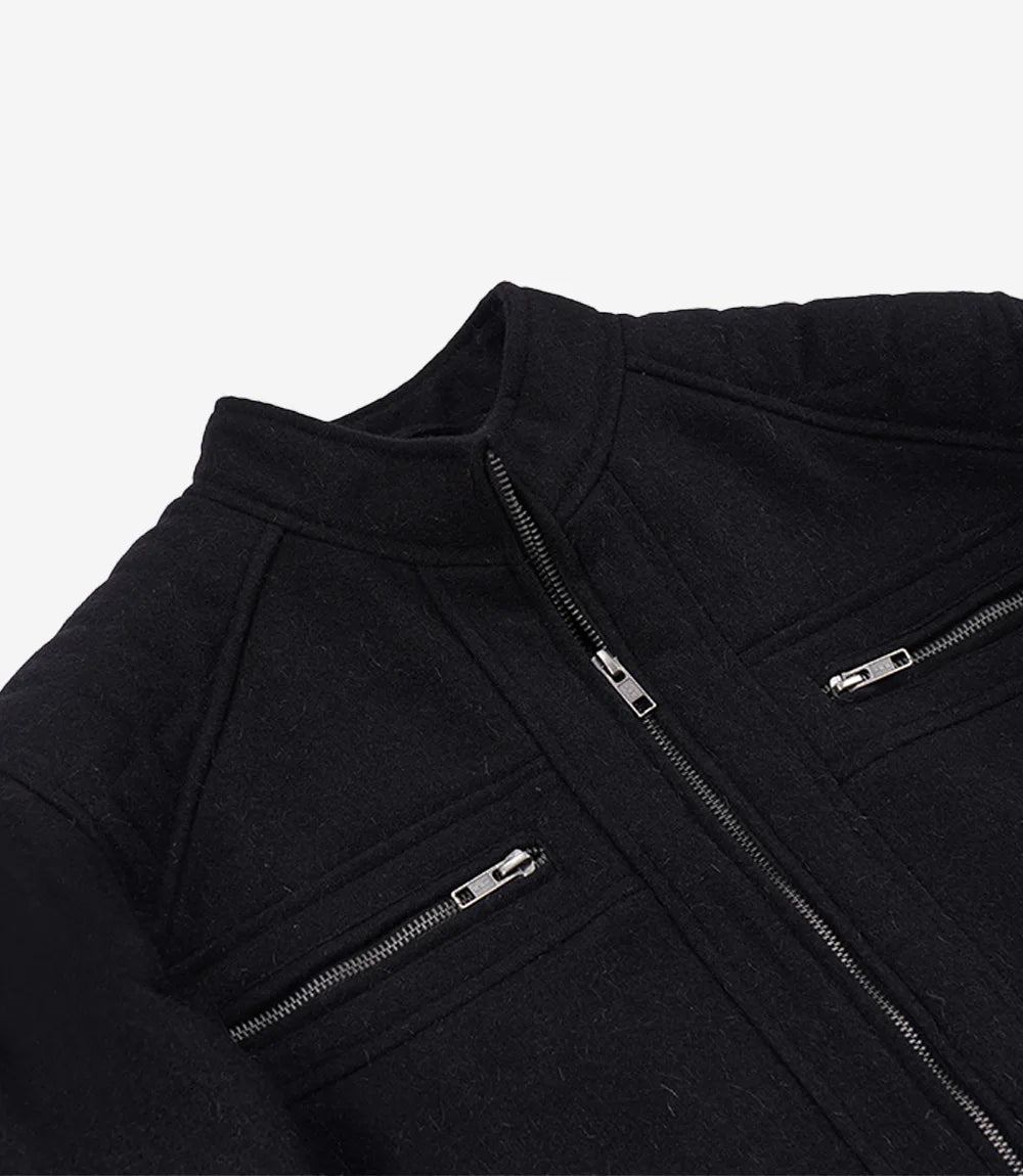 Men's Black Wool Café Racer Jacket