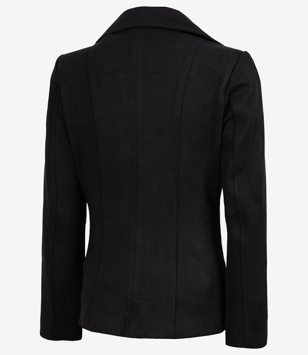 Women's Black Faux Suede Two-Button Closure Blazer