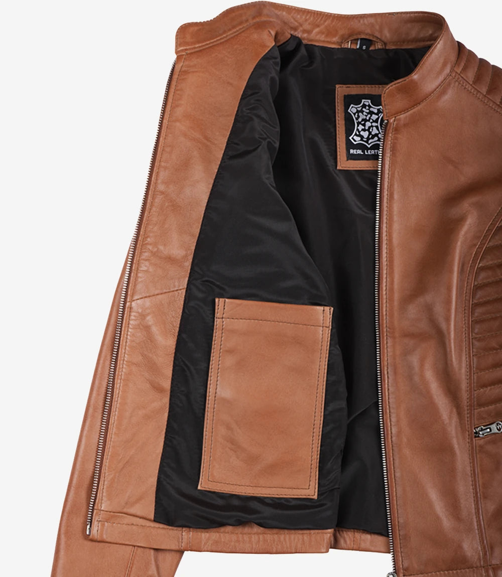 Rachel Womens Cognac Leather Jacket