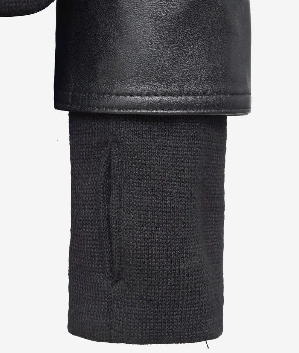 La Celeste : blouson aviateur en cuir noir pour femme avec capuche amovible