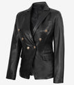 Kim Women's Double Breasted Black Leather Blazer