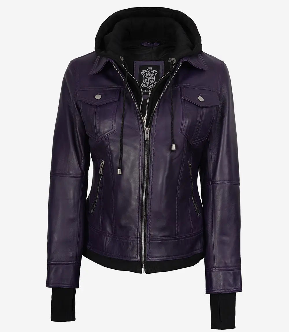 Blouson aviateur violet à capuche pour femme