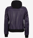 Blouson aviateur en cuir violet pour femme avec capuche amovible