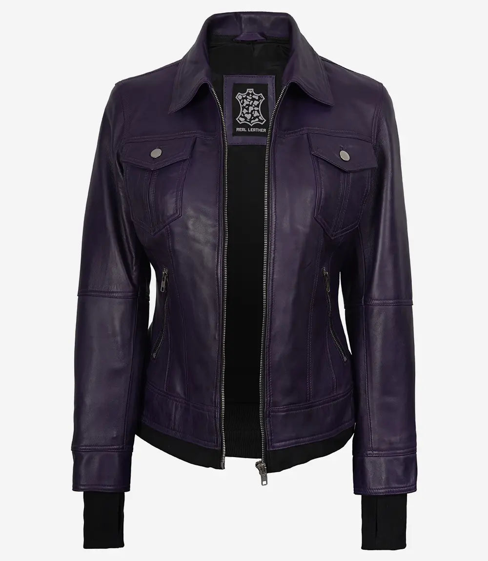 Blouson aviateur violet à capuche pour femme