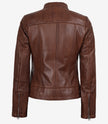Veste style motard en cuir cognac pour femme