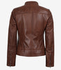 Veste style motard en cuir cognac pour femme