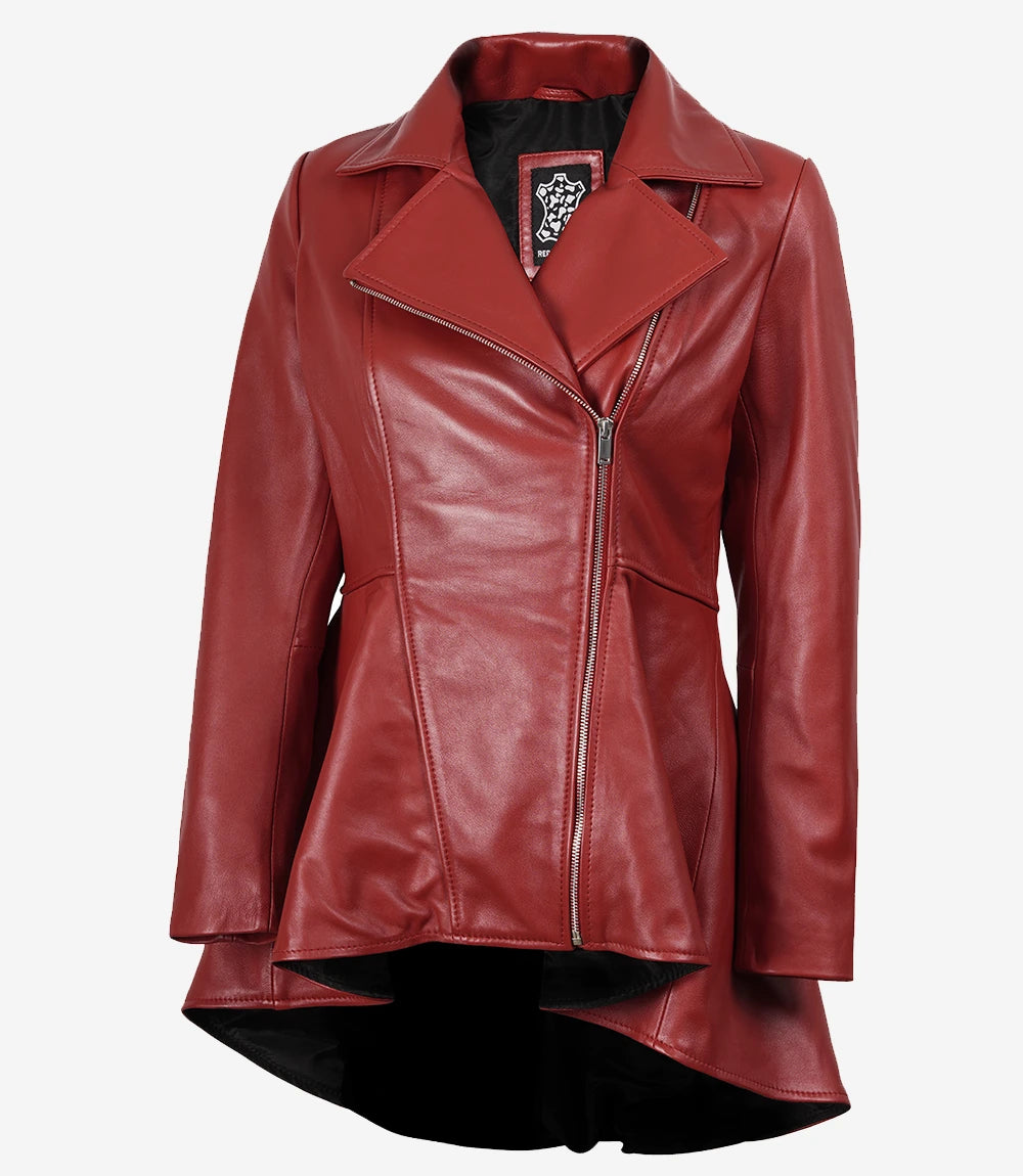 Womens Red Leather Peplum Jacket