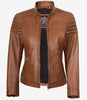 Veste style motard en cuir d'agneau véritable pour femme, couleur tan