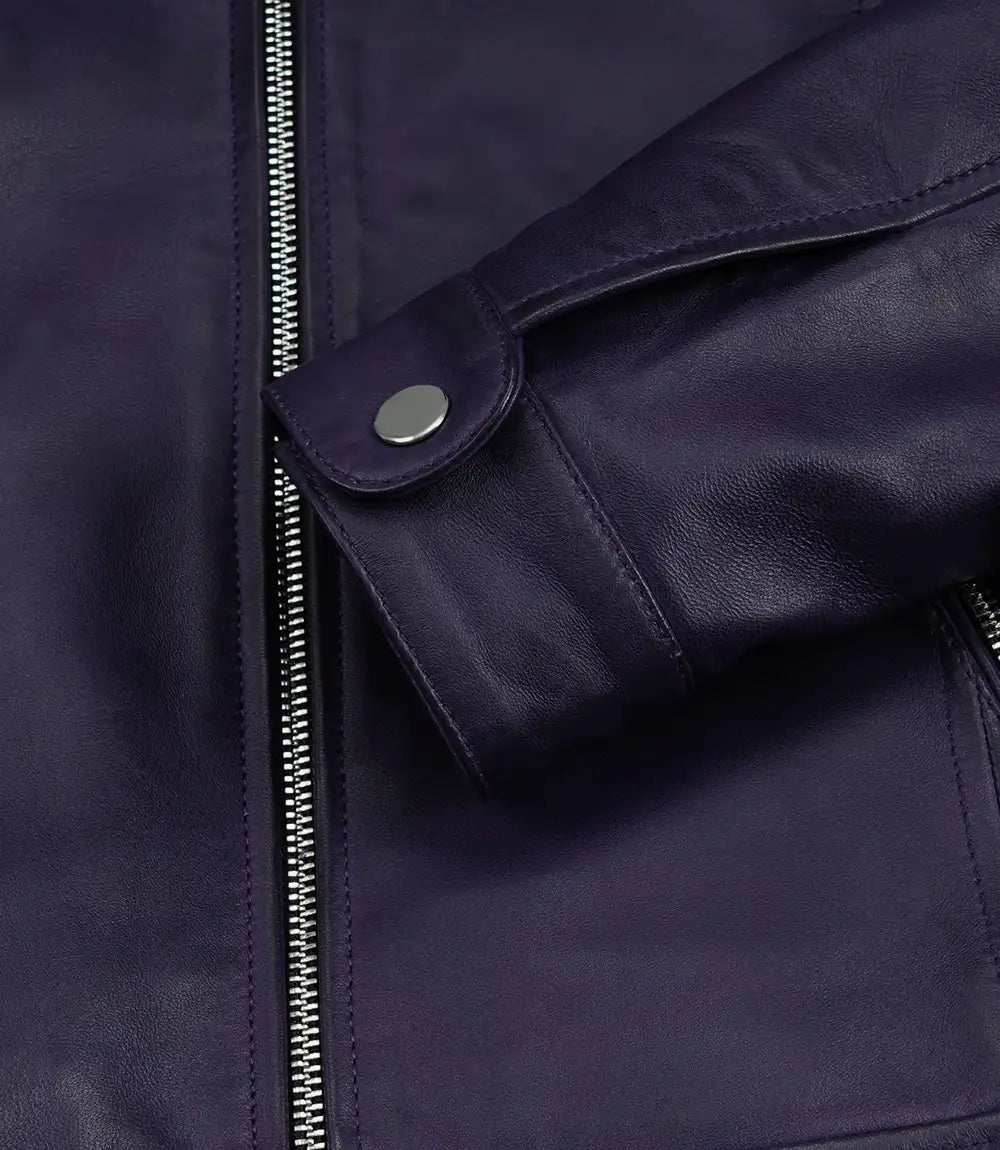 Women's Purple Waxed Lambskin Biker Style Leather Jacket