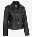 Veste en cuir noir de style motard pour femme