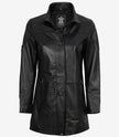 Manteau Bristol en cuir noir pour femme - Longueur 3/4