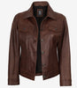 Womens Cognac Brown Trucker Leather Jacket