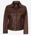 Womens Cognac Brown Trucker Leather Jacket