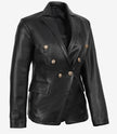 Kim Women's Double Breasted Black Leather Blazer