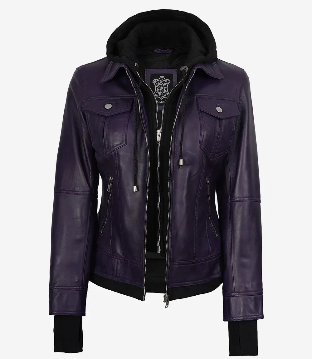 Blouson aviateur violet à capuche pour femme