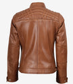 Veste style motard matelassée en cuir d'agneau véritable pour femme, couleur beige