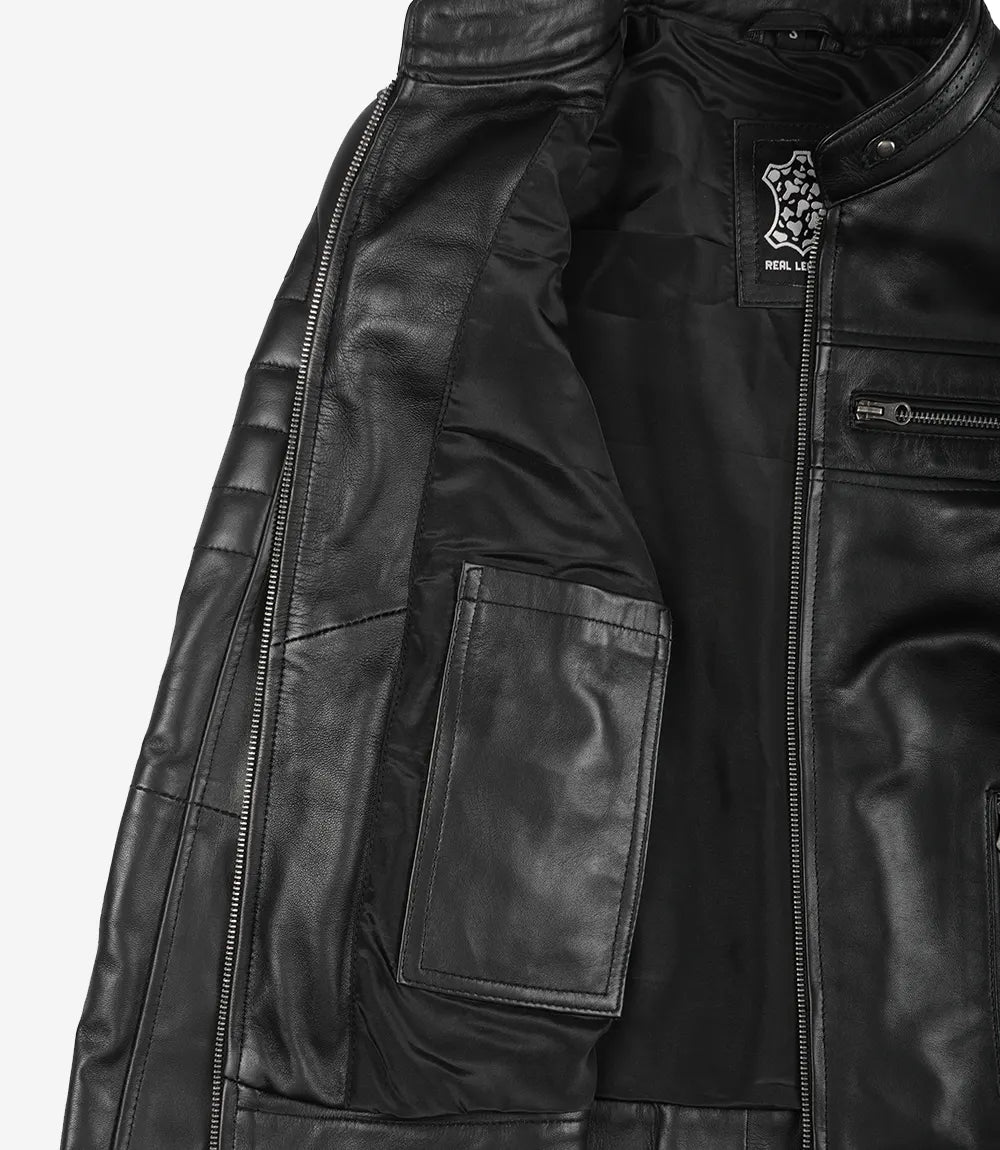 Veste en cuir noir style motard pour femme