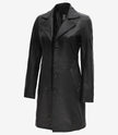 Womens Petite Wide Collar 3 Quarter Black Leather Coat