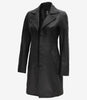 Womens Petite Wide Collar 3 Quarter Black Leather Coat