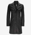 Womens Petite Wide Collar 3 Quarter Black Leather Coat