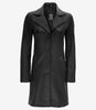 Womens Petite Wide Collar 3 Quarter Black Leather Coat