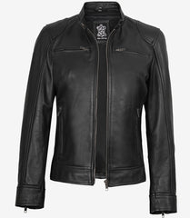 Womens Black Real Leather Moto Jacket