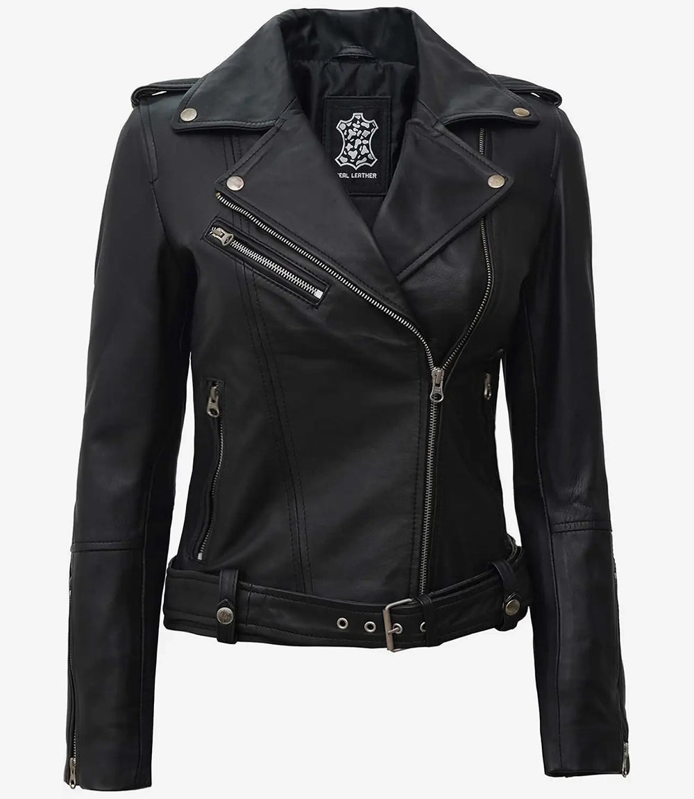 Womens Asymmetrical Leather Black Biker Jacket