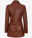 Womens Petite Cognac 3 Quarter Leather Coat
