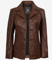 Womens Brown Leather 3 4 Length Coat