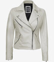 Womens Real Lambskin Leather White Moto Jacket