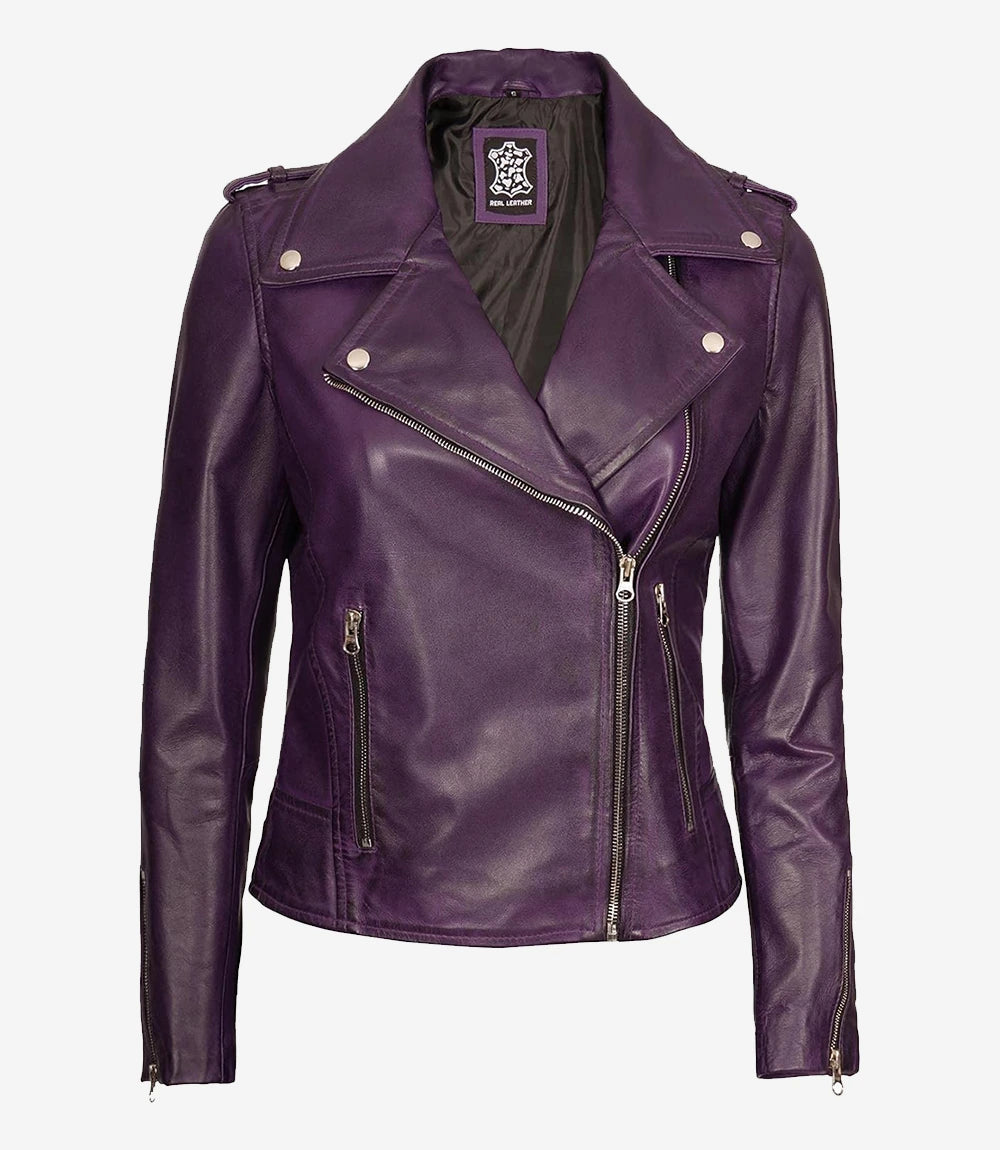 Asymmetrical Purple Motorcycle Jacket Womens