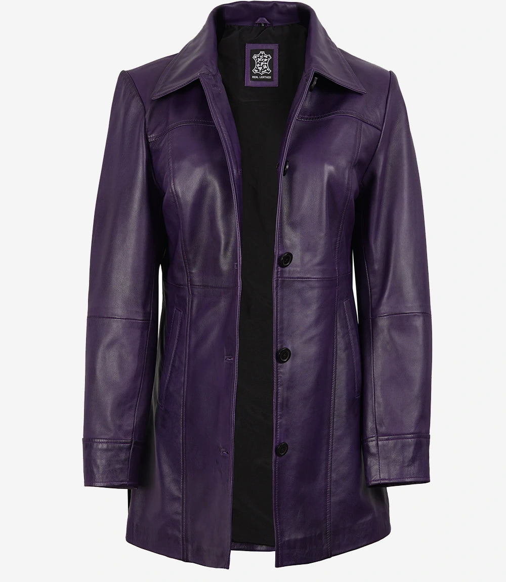 Womens Purple Leather Car Coat