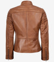 Veste style motard en cuir d'agneau véritable pour femme, couleur tan