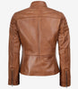 Veste style motard en cuir d'agneau véritable pour femme, couleur tan