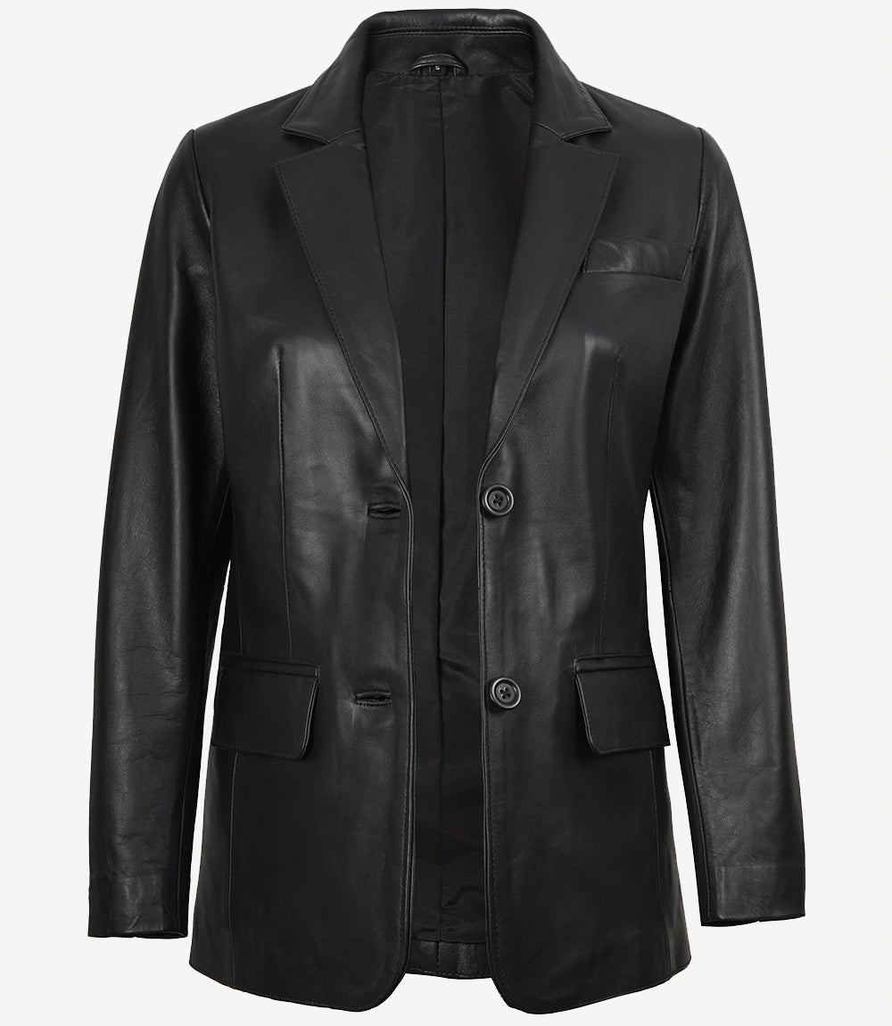 Womens Black Leather Blazer