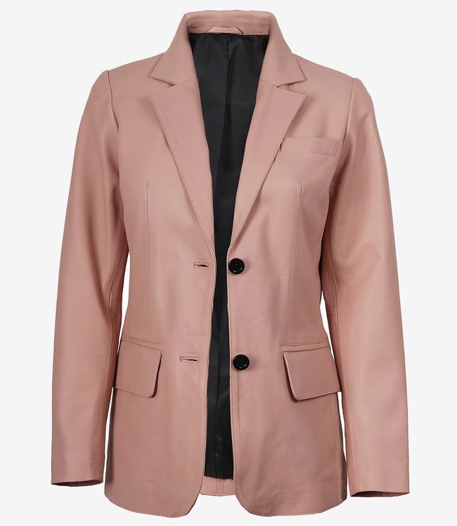 Blazer en cuir rose à deux boutons pour femme