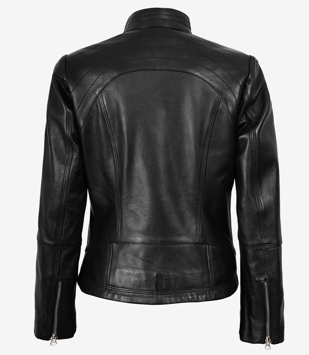 Veste en cuir noir style motard Acerra pour femme, coupe slim