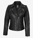 Women's Biker Style Black Leather Jacket with Hood