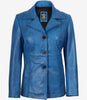 Manteau en cuir ciré bleu pour femme - Trois boutons