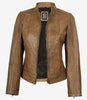 Veste en cuir style motard marron camel Amy pour femme