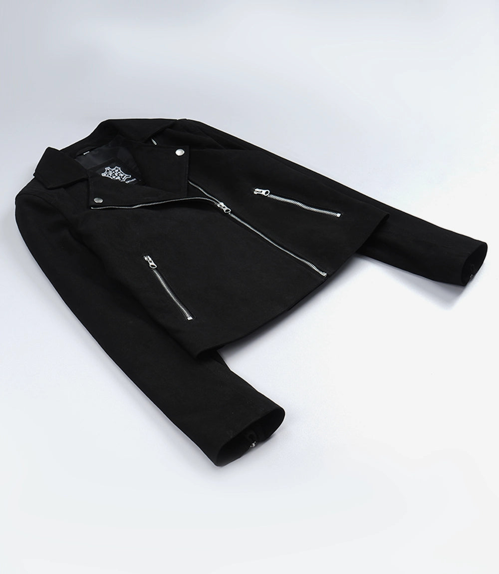 Womens Black Real Suede Biker Style Jacket