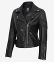 Veste en cuir noir de style motard pour femme