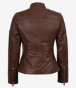 Veste style motard en cuir texturé marron pour femme