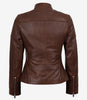Veste style motard en cuir texturé marron pour femme