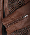 Veste style motard en cuir texturé marron pour femme